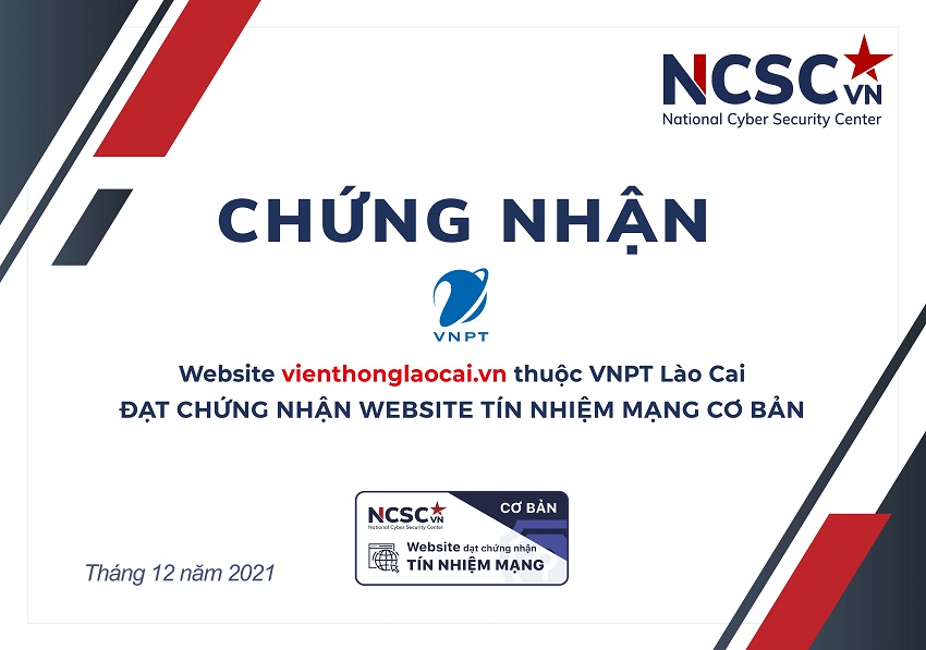 Công bố | VNPT Lào Cai đã đạt chứng nhận Website Tín nhiệm mạng cơ bản
